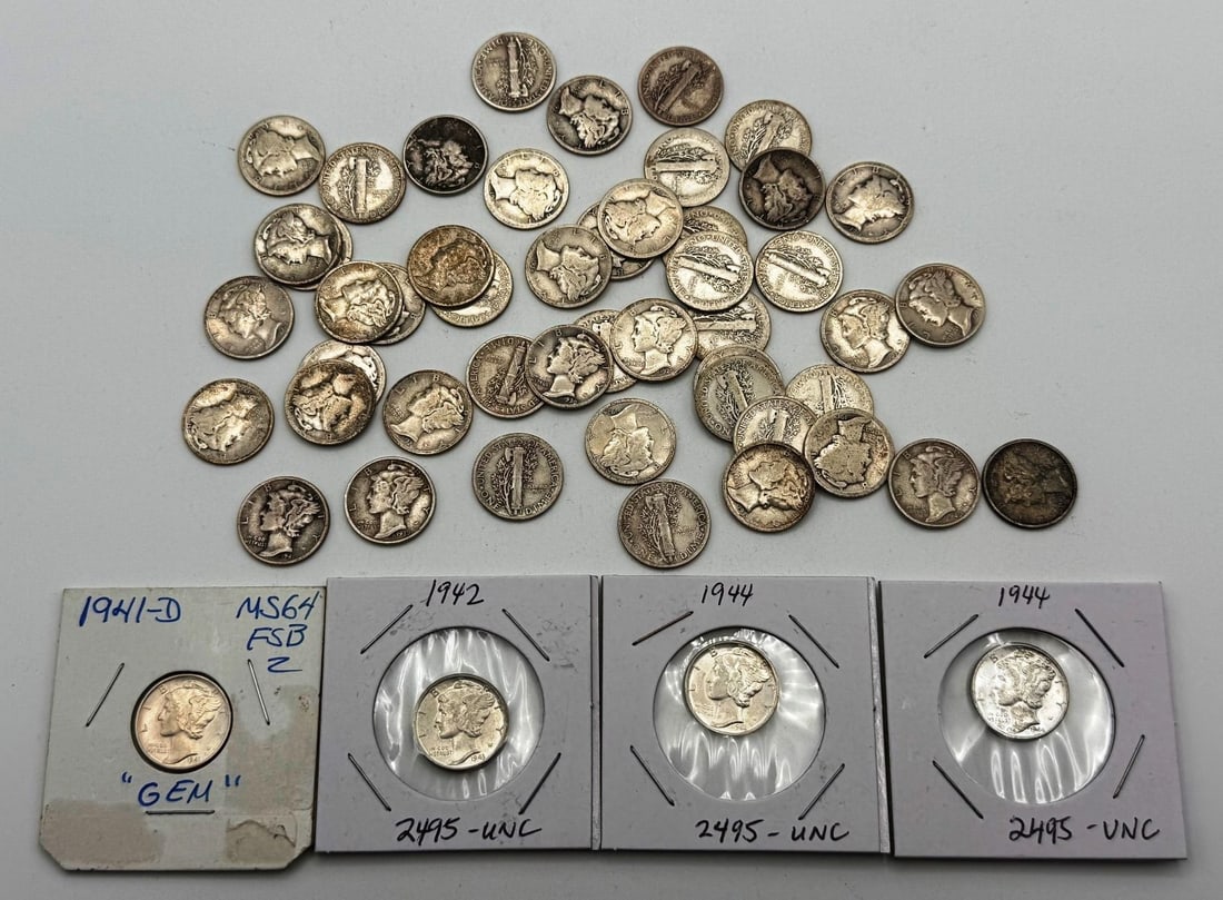 Group of (52) Mercury Silver Dimes: Group of (52) Mercury Silver Dimes, includes (4) uncirculated dimes.