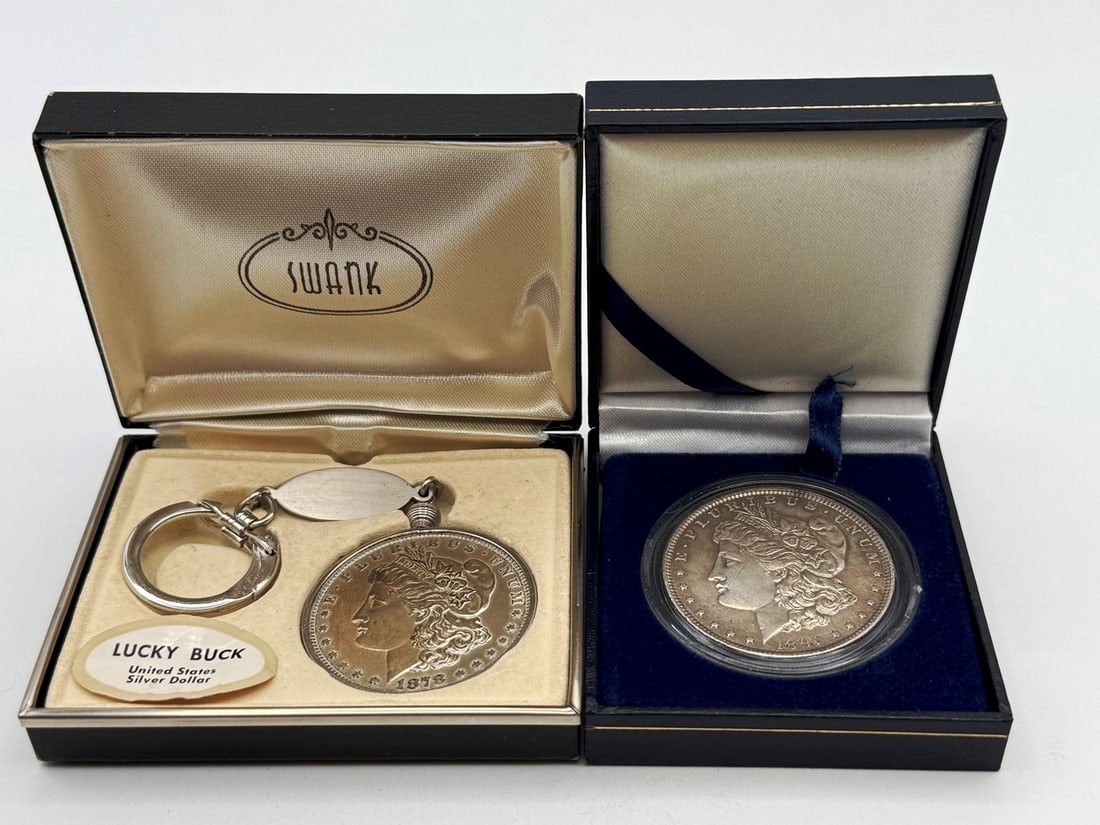 Swank US Lucky Buck Silver Dollar and 1896 Morgan Silver Dollar: Swank US Lucky Buck Silver Dollar Key Chain 1878 and 1896 Morgan Silver Dollar.