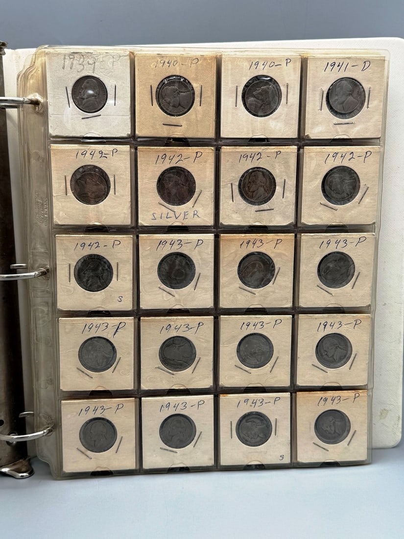 Nickels Collection Album: Nickels Collection Album contains (149) nickels with dates from 1939 - 1986. This collection has (32) war nickels, which are 35% silver.