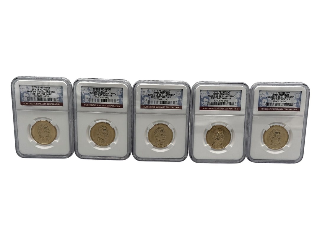 (5) James Monroe 2008-D $1 Brilliant UNC First Day Issue NGC: (5) James Monroe 2008-D $1 Brilliant UNC First Day Issue NGC