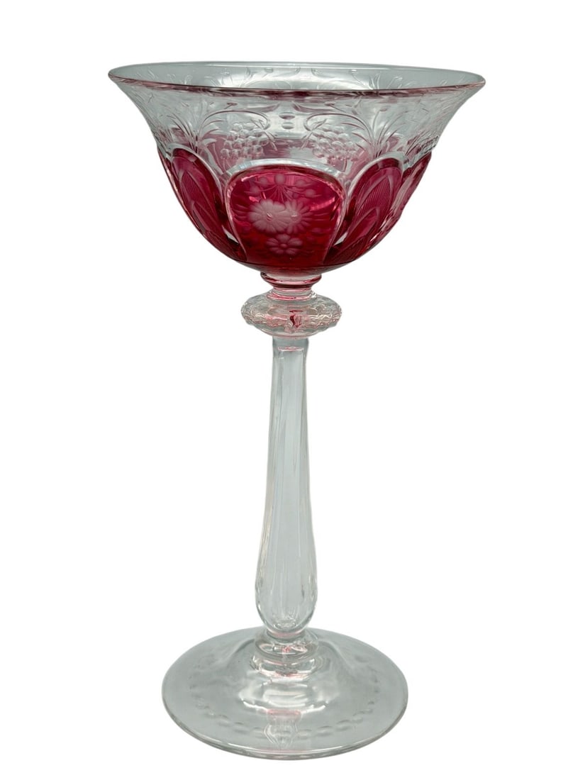 Steuben Glass Gold Ruby Colorless Stem Acid Etch Cordova Cutting 6596 (1 of 5)