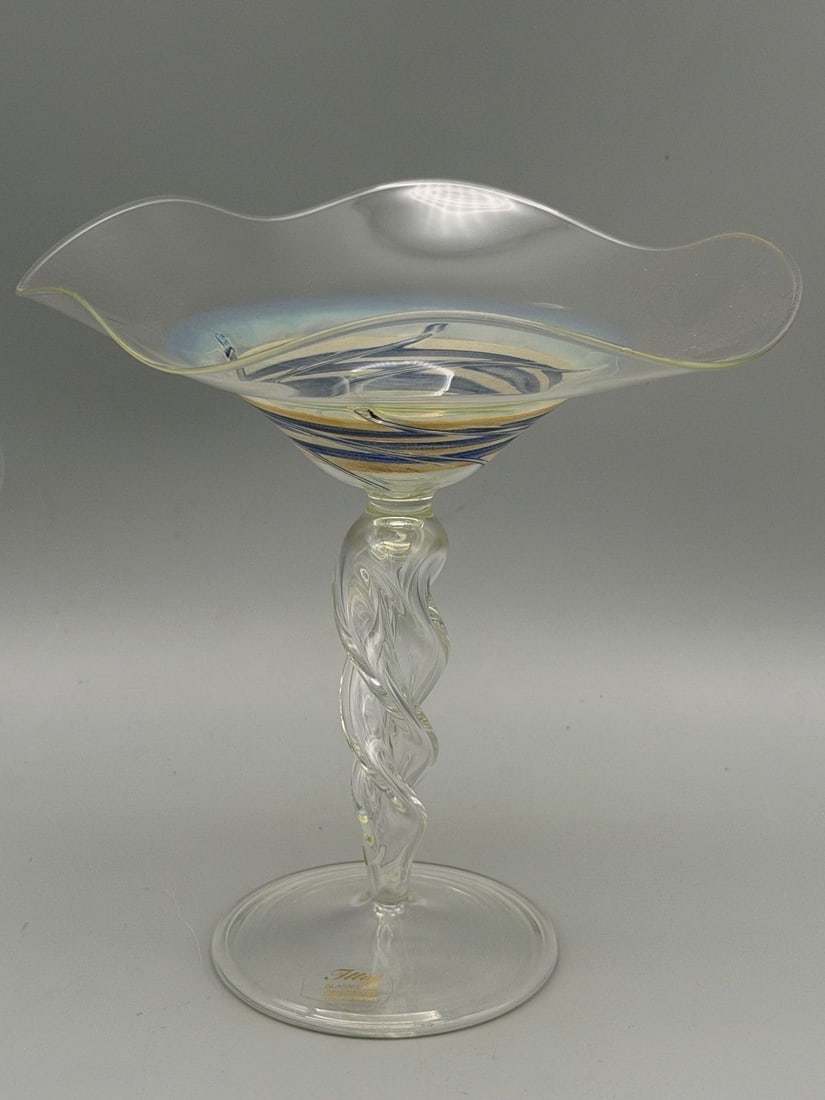 Ittig Glasatelier Studio Hand Blown Compote: Ittig Glasatelier Studio Hand Blown Compote: Measures 6.5" tall.