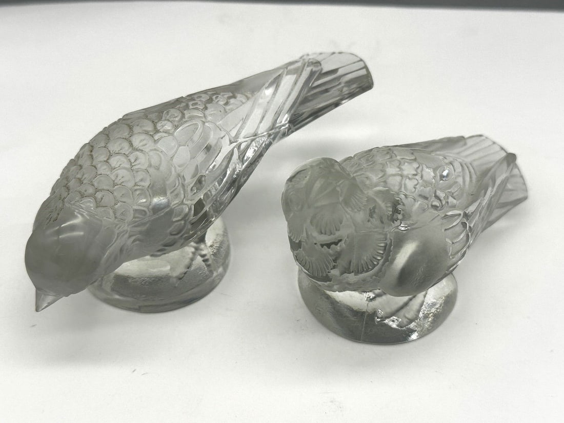 Pair Frosted Crystal Bird Figure Paperweights (1 of 2)