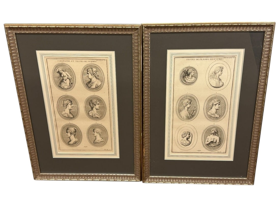 (2) 18th Century Portrait Heads of Women, Cleopatra Engravings Framed (1 of 7)