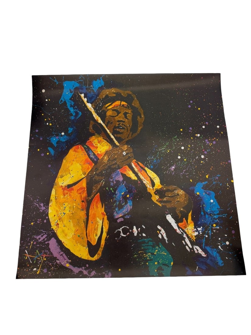 KAT Limited Edition Lithograph Jimi Hendrix 496/650: KAT Limited Edition Lithograph Jimi Hendrix 496/650: Unframed and measuring 19 x 19" square.
