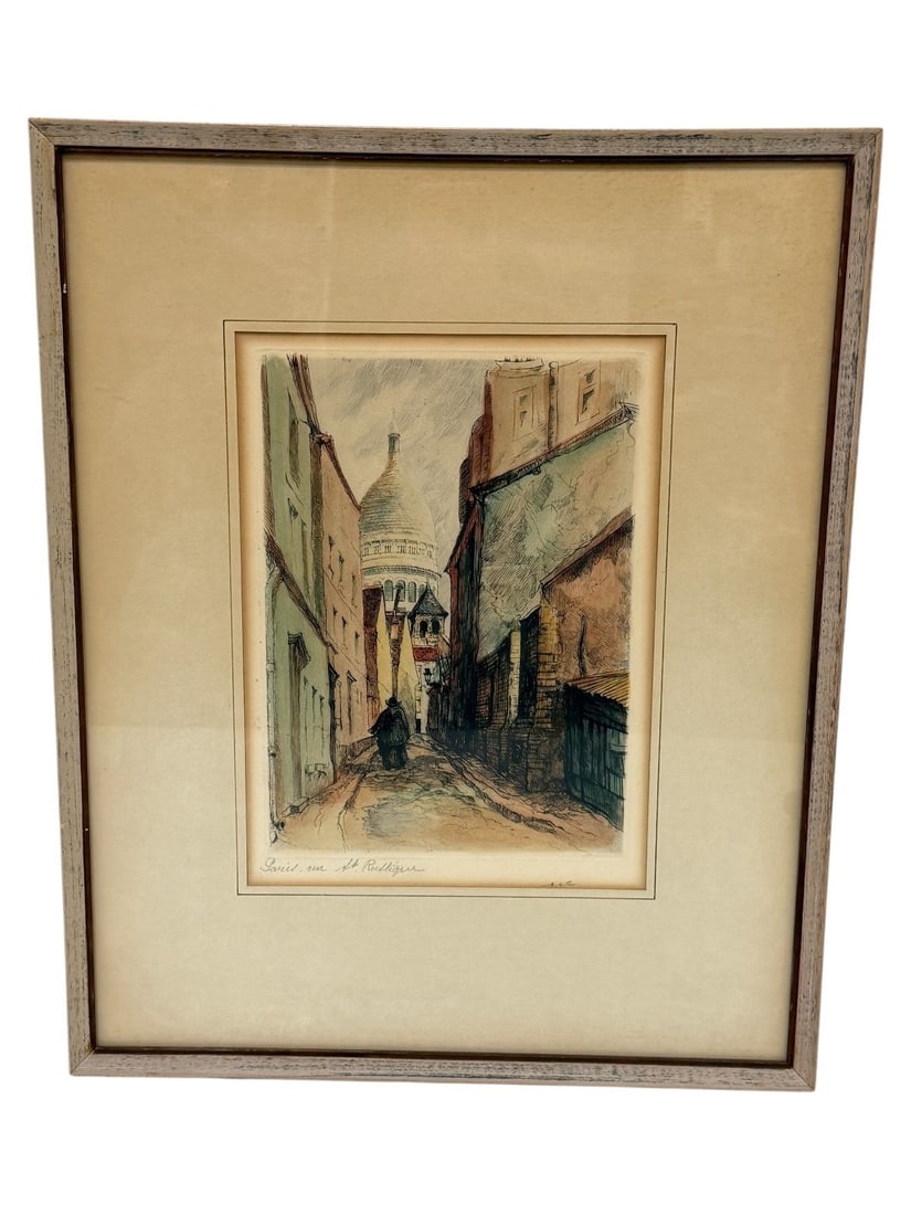 Hand Tinted Engraving Paris Rue Saint Rustique Framed (1 of 3)