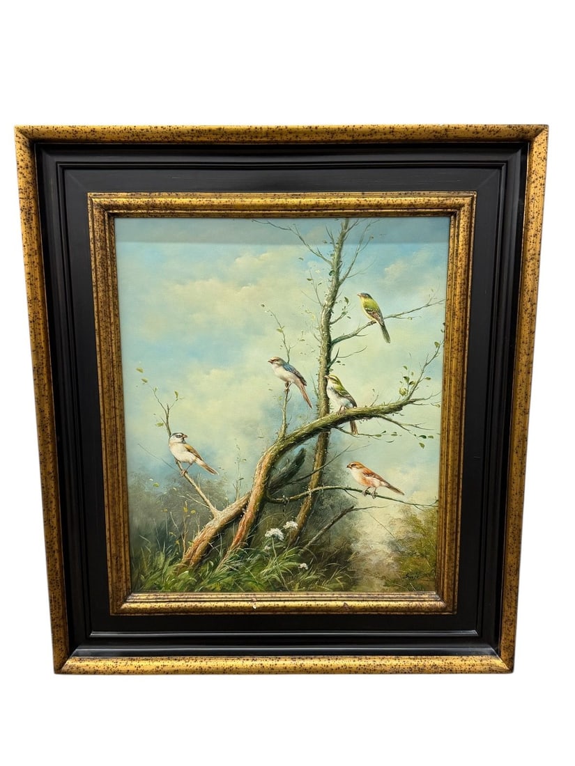 Oil on Canvas "Songbirds in Tree" Signed Sonje (1 of 5)