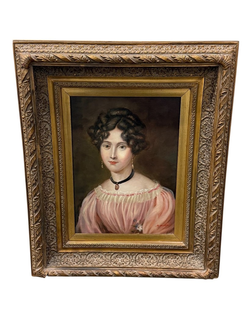 Oil on Canvas Portrait of a Lady in Deep Well Gesso Frame (1 of 5)