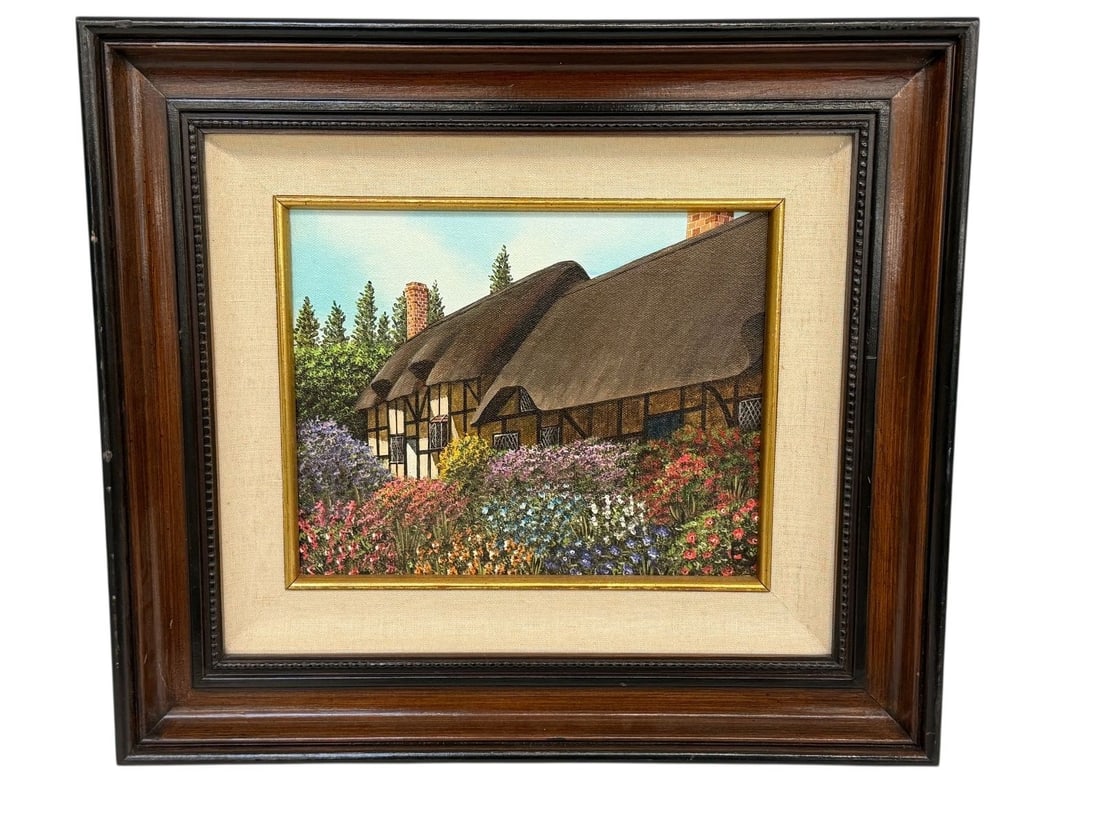 Eugene Schmidt Oil on Canvas "Anne Hathaway's Cottage": Eugene Schmidt Oil on Canvas "Anne Hathaway's Cottage": Framed, image size 10 x 8", framed piece 14.75 x 16.75".