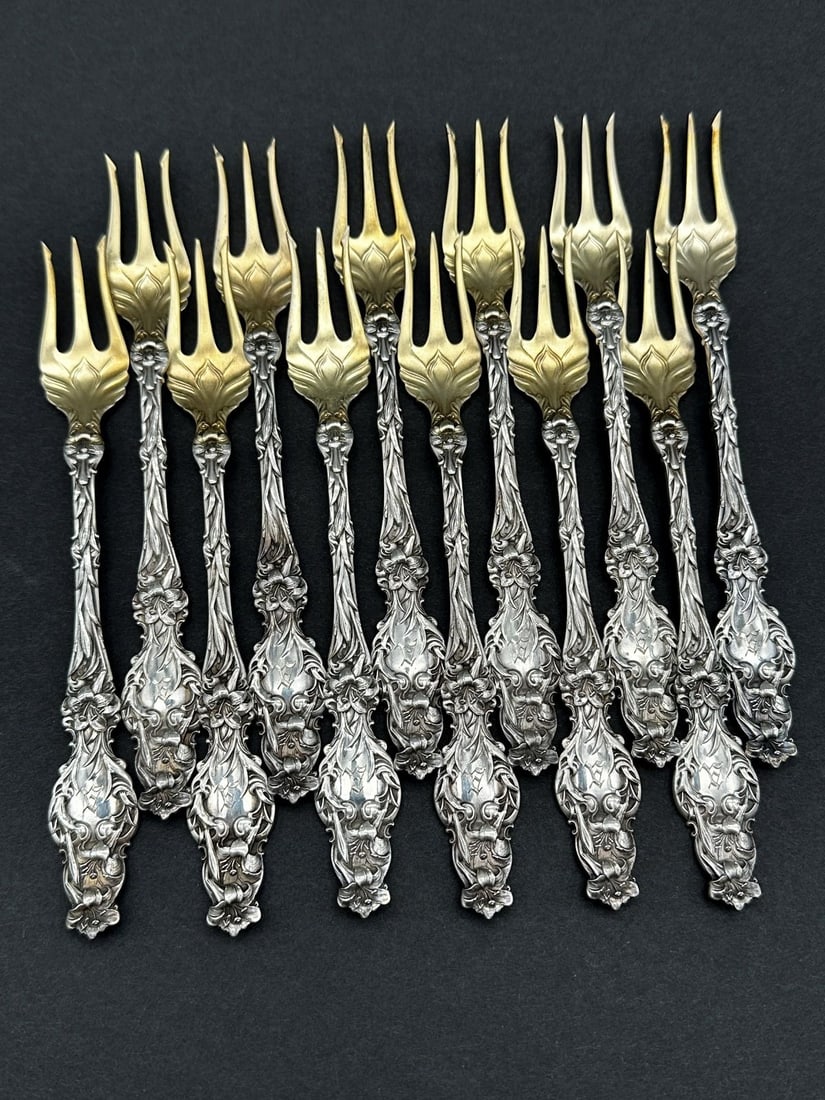 Whiting Lily Sterling Silver Cocktail Forks Gold Wash Tines (1 of 4)