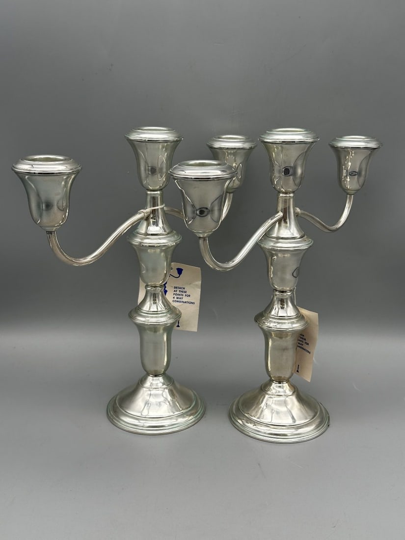 Pair Weighted Sterling Silver Candelabras Schweitzer Silver Corp. 1950s-1960s (1 of 4)