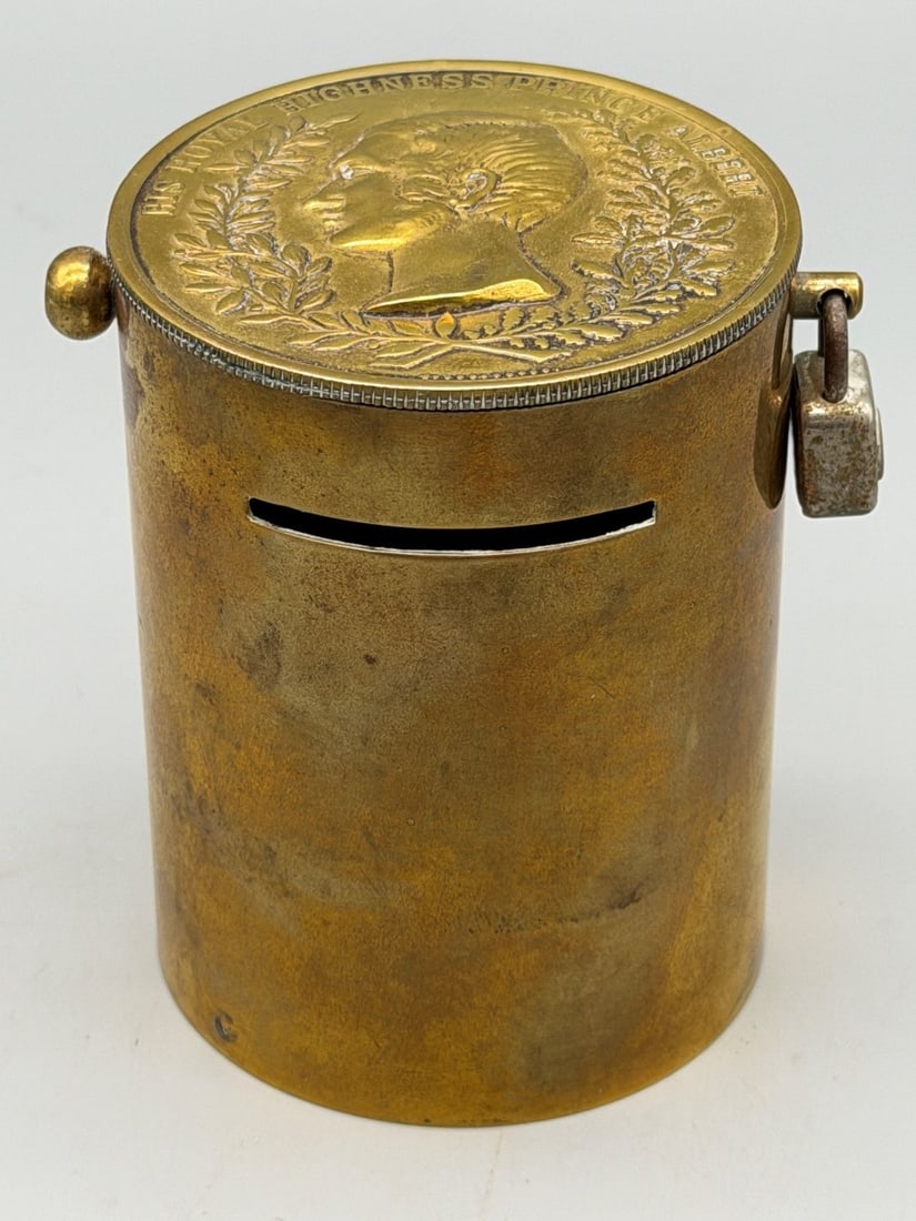 Prince Albert Cylindrical Brass Still Bank (1 of 4)