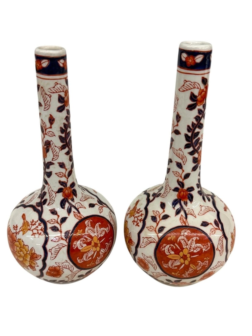 Pair of Imari Bottle/Pipe Neck Vases (1 of 2)