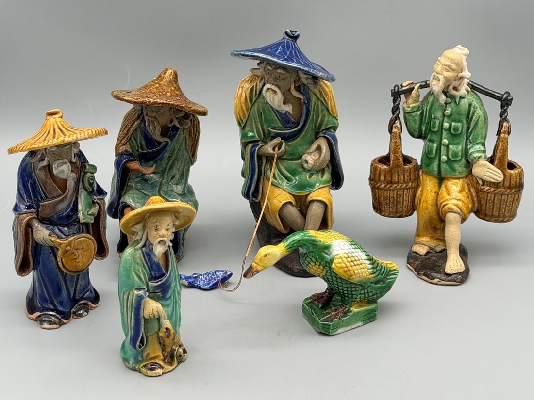 (6) Chinese Mud Men, Shiwan Ware Figures (1 of 8)