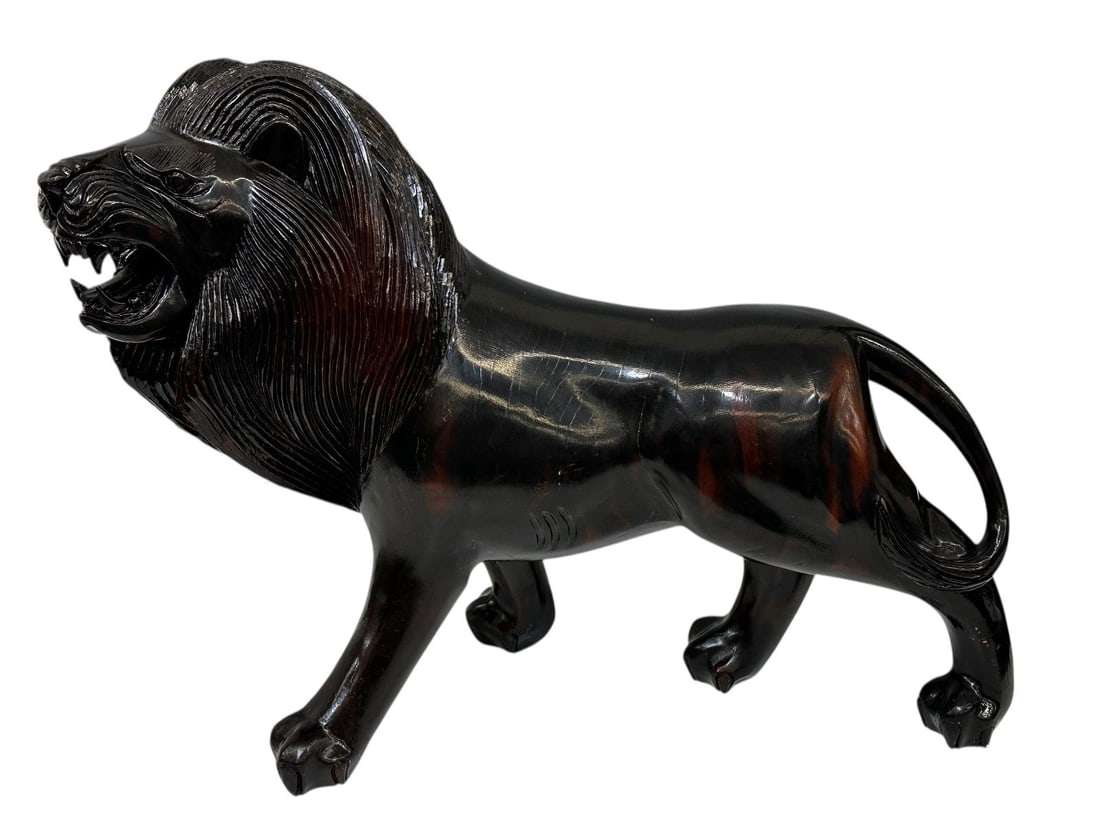 Large Carved Ebony Wooden Lion (1 of 5)