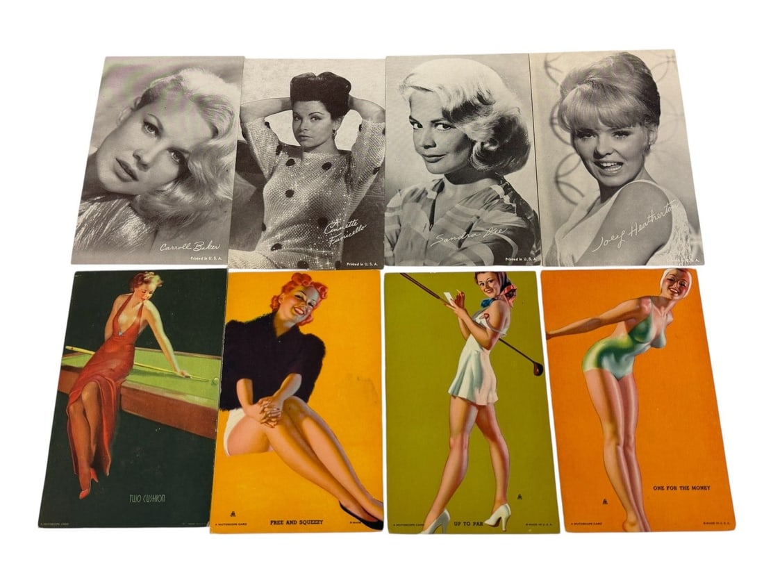 (4) Pin Up Mutoscope Cards, (4) Hollywood Vending Cards: (4) Pin Up Mutoscope Cards, (4) Hollywood Vending Cards: Hollywood cards include A. Funicello, Sandra Dee, others.