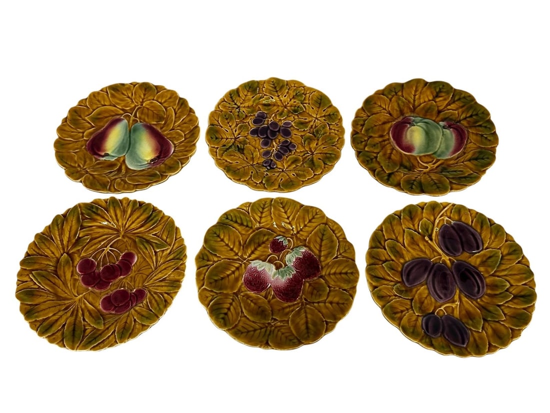 (6) Majolica Sarreguemines French Fruit Plates (1 of 3)
