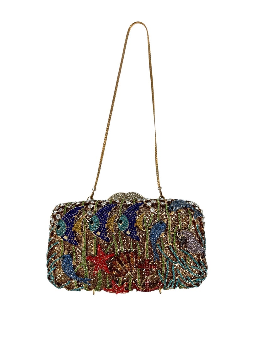 Off Park Collection Hand Beaded Rhinestone Coral Crystal Clutch: Off Park Collection Hand Beaded Rhinestone Coral Crystal Clutch