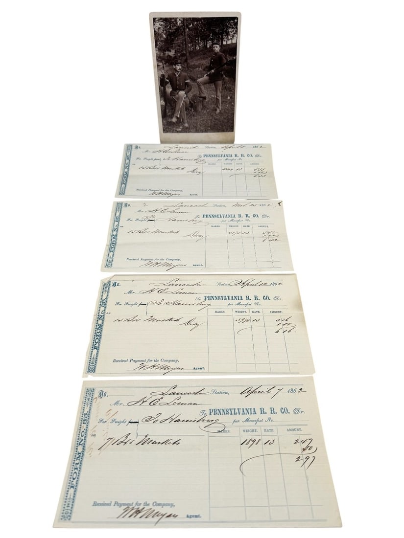Civil War Cabinet Card Photograph & (4) Freight Railroad Receipts for Musket Transportation (1 of 10)