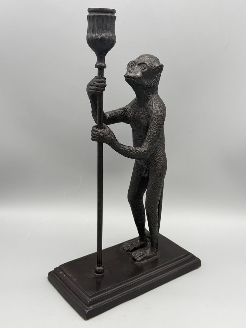 1990's Maitland-Smith Bronze Monkey Candle Stick: 1990's Maitland-Smith Bronze Monkey Candle Stick: Measuring 13" tall.