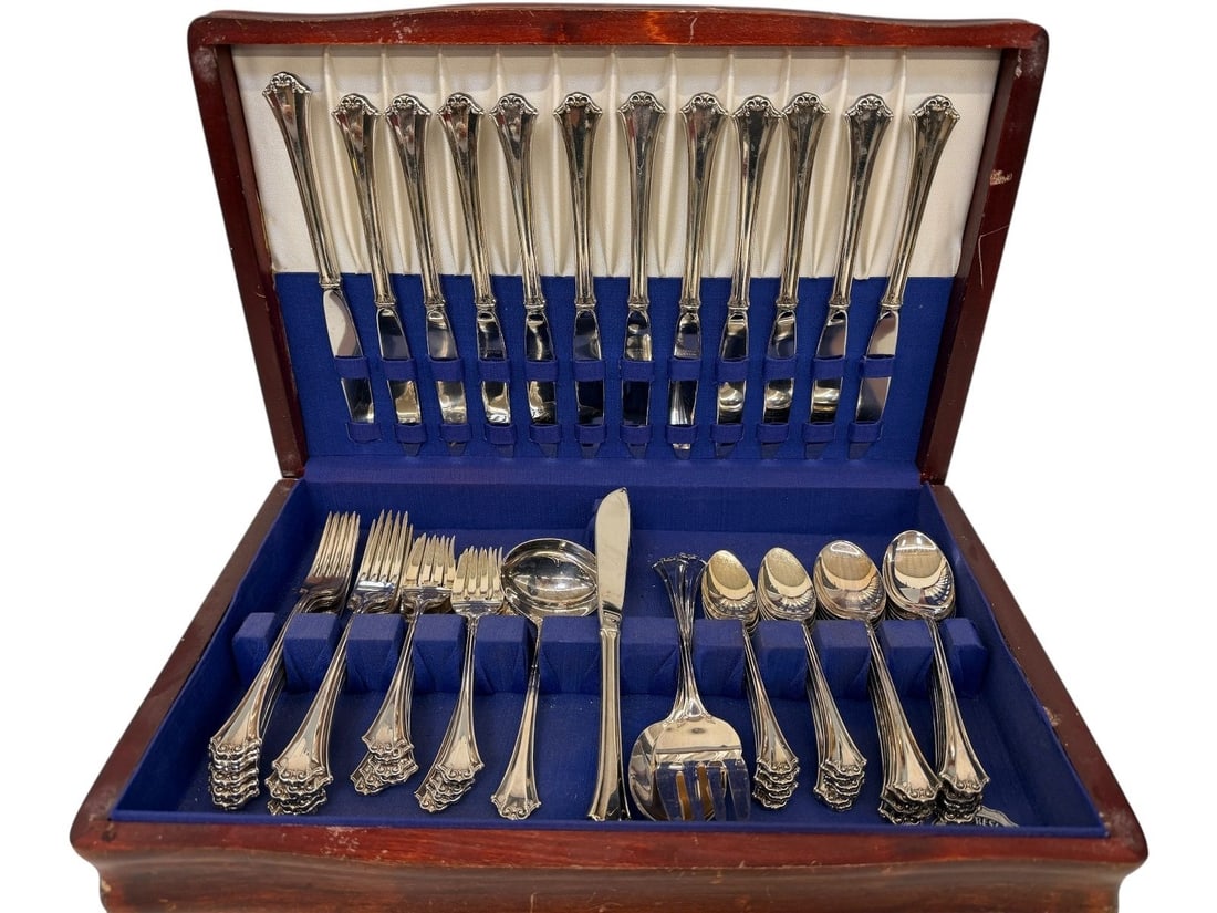 (63) Pieces Reed and Barton French Chippendale Silver Plate Flatware Set (1 of 1)