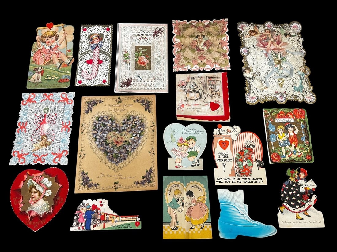 (16) Vintage Turn of the Century Valentines; Fancy, Laced: (16) Vintage Turn of the Century Valentines; Fancy, Laced