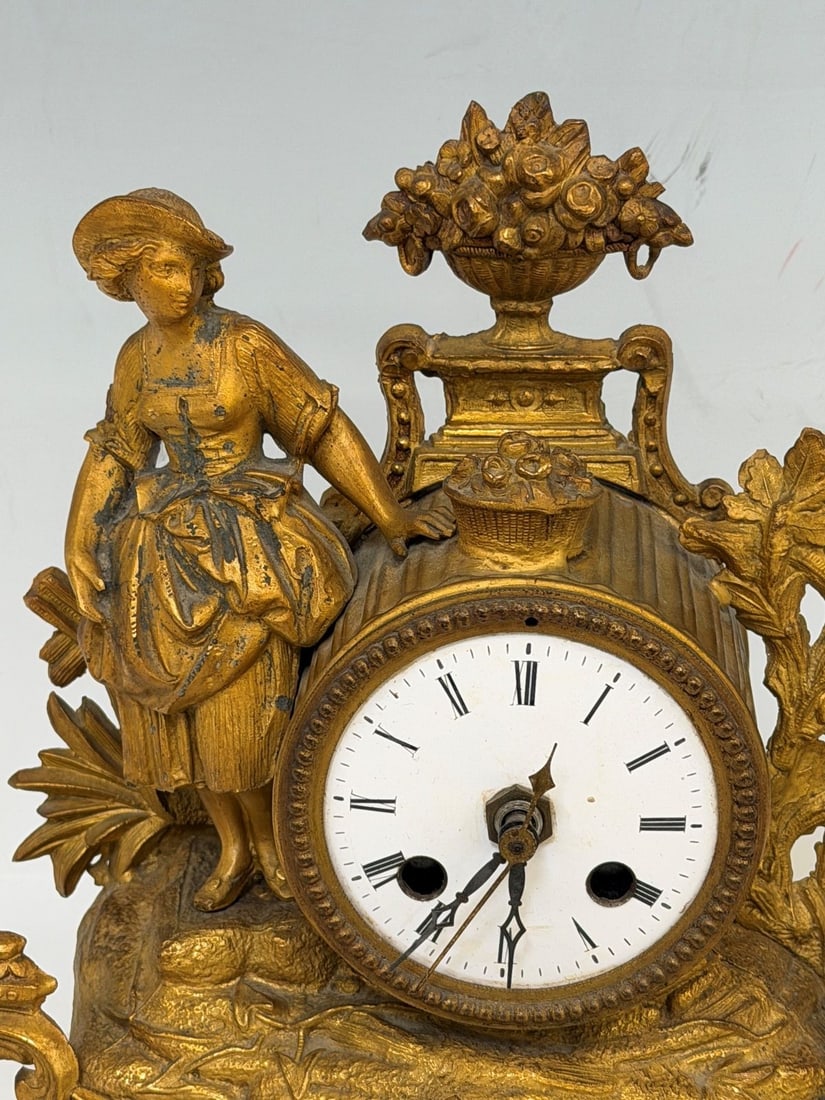 French Gilt Figural Mantle Clock - 2