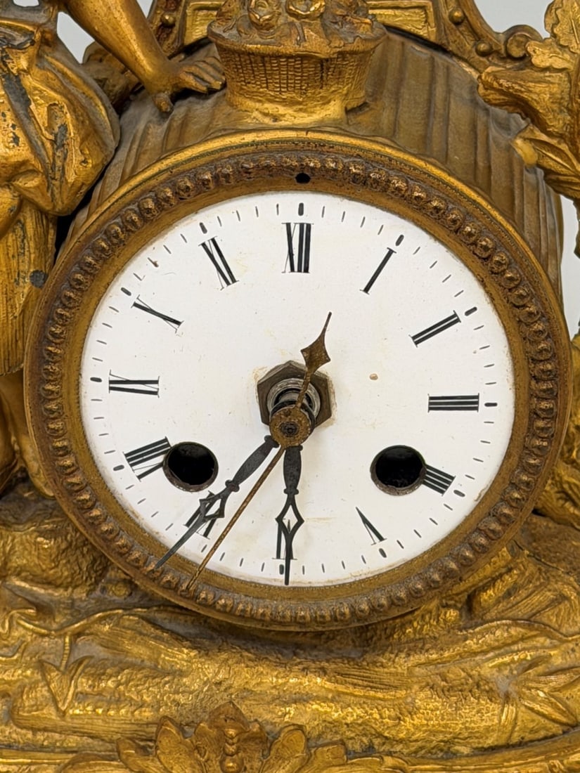 French Gilt Figural Mantle Clock - 3