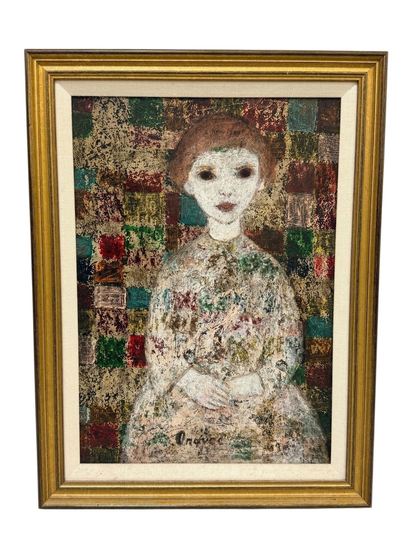 Mixed Media Portrait on Board: Mixed Media Portrait on Board: Signed Drovec, measuring 20 x 15".