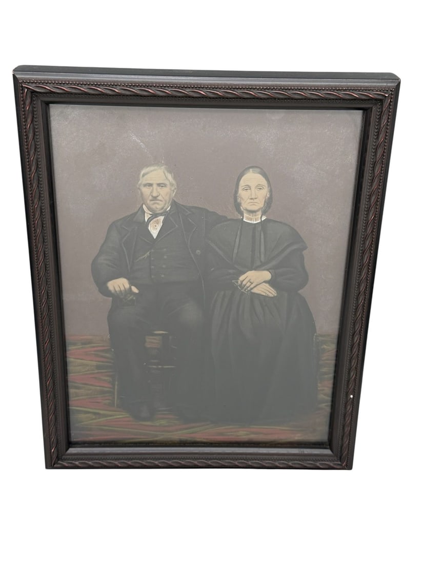 1860's Hand Tinted Tin Type Older Couple Framed: 1860's Hand Tinted Tin Type Older Couple Framed: Measuring 7.5 x 9.5".