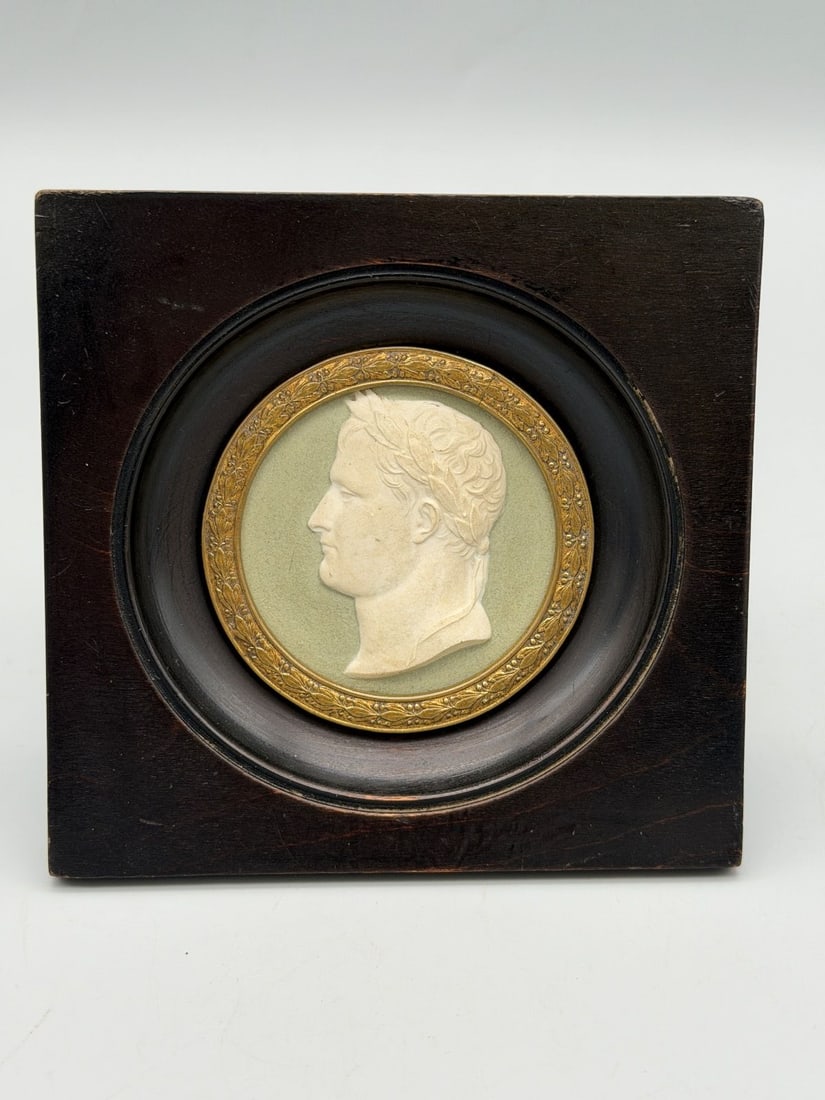 Napoleon Bonaparte Porcelain Portrait Medallion: Napoleon Bonaparte Porcelain Portrait Medallion: Measuring 4.25 square framed.