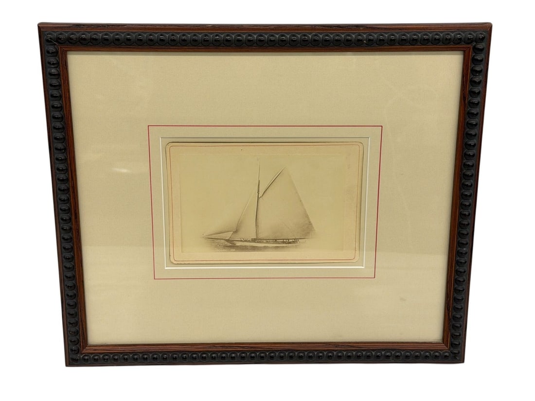 1895 Cabinet Card of American Sailing Vessel "The Defender": Cabinet Card of Sailing Vessel "The Defender": Framed and measuring 14 x 11.5".