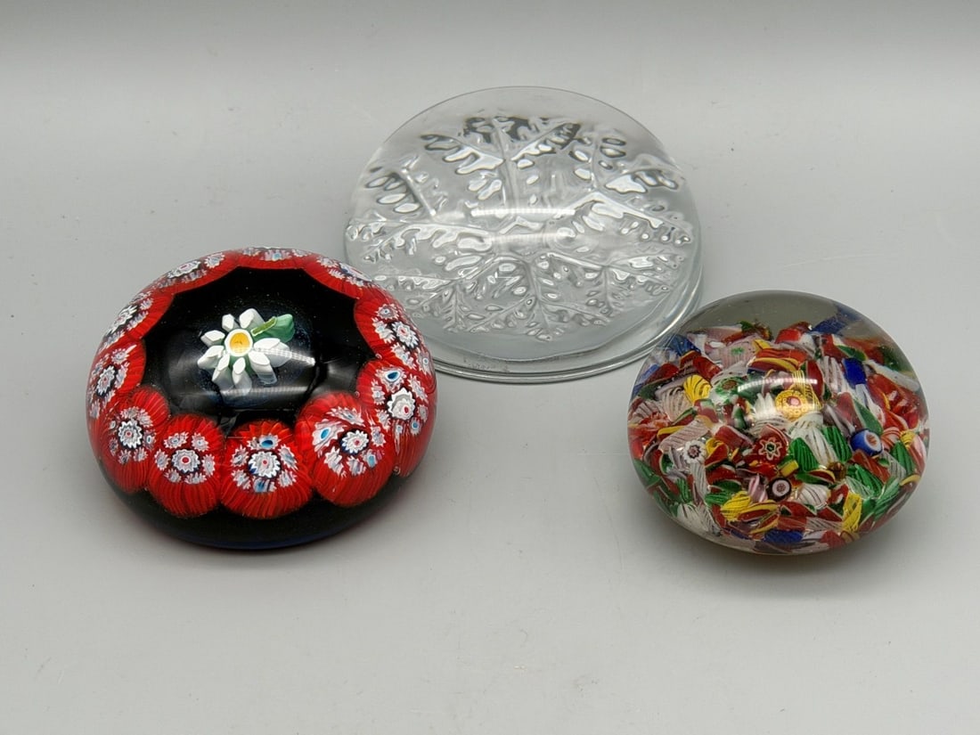 (3) Paperweights Including Millefiori: (3) Paperweights Including Millefiori: Includes 2 millefiori.