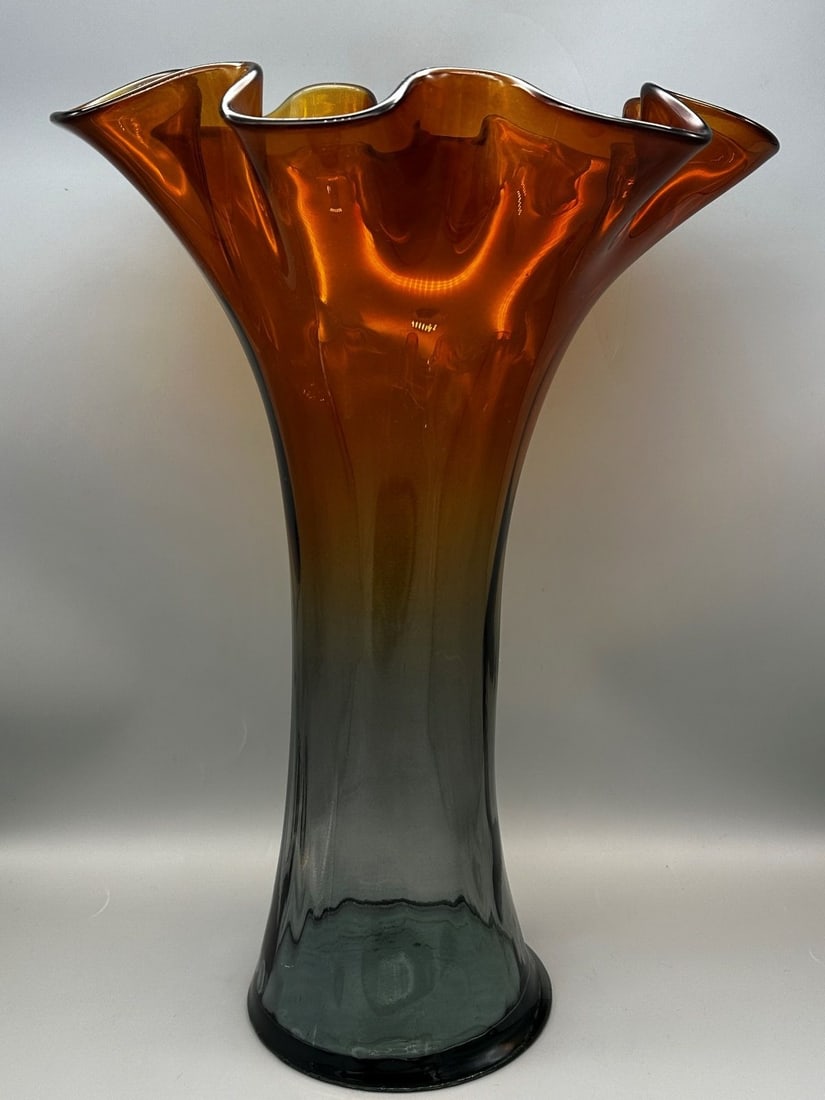 Artisan Blown Glass Vase Blue and Amber (1 of 3)