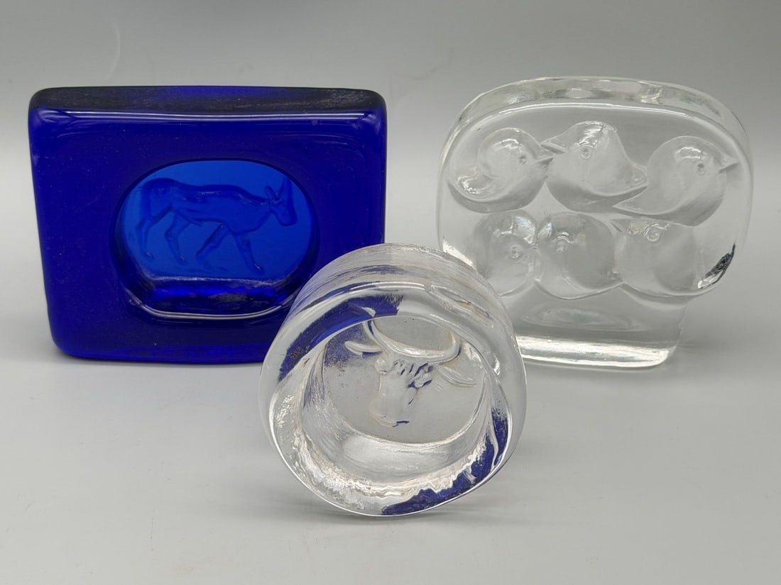 (3) Pieces Swedish, Finish Art Glass: Erik Hogland, Jorma Vennola Littala (1 of 5)