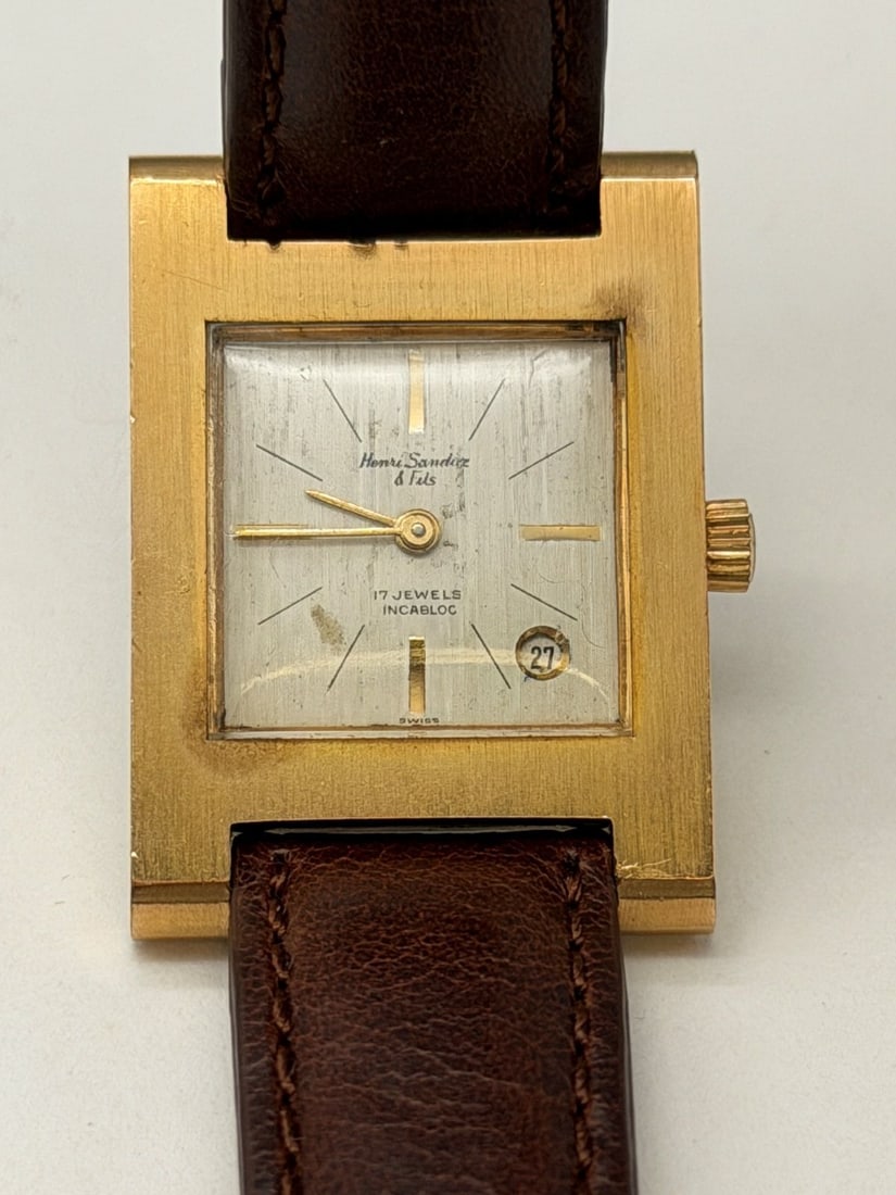 Henry Sandoz 17 Jewel Gold Filled Date Swiss Wrist Watch (1 of 2)