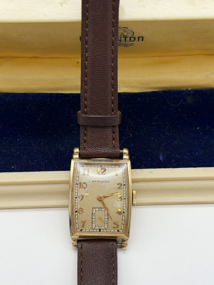 Hamilton 10k Gold Filled Wrist Watch With Original Celluloid Box: Hamilton 10k Gold Filled Wrist Watch With Original Celluloid Box: 17 jewel, 980 10k gold filled.