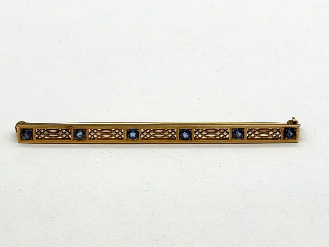 14k Gold Bar Brooch With (6) Topaz (1 of 3)