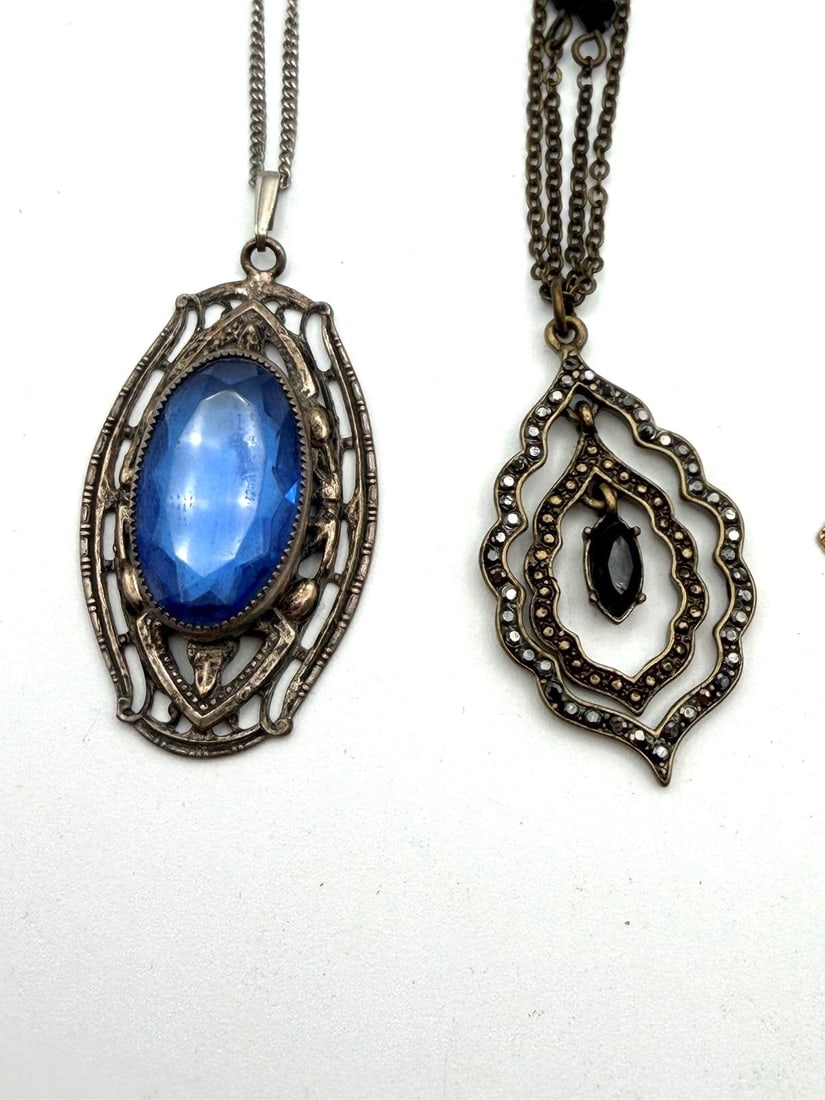 (6) Fancy Vintage Drop Dangle Pendants on Chains - 2