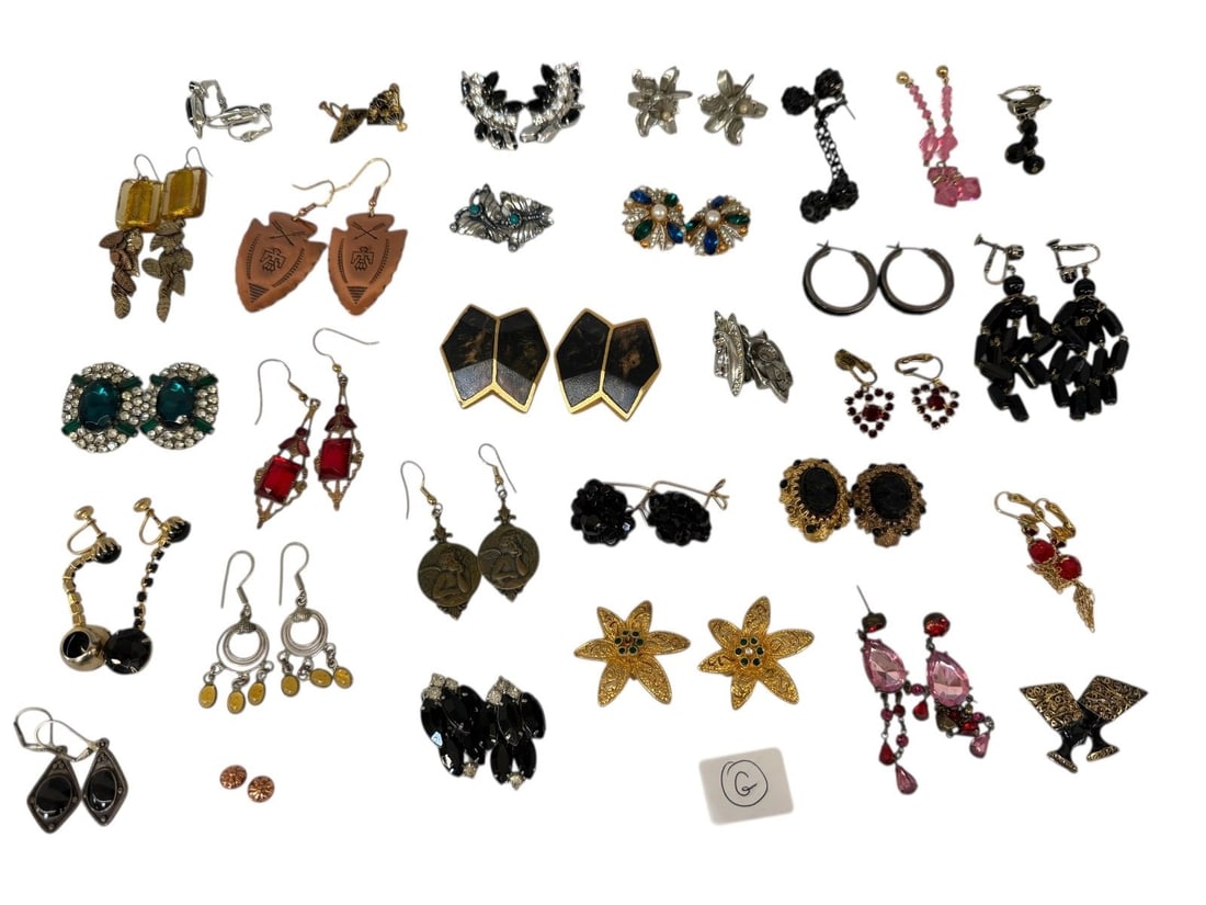 (30) Pairs of Costume Earrings: Rhinestones, Cameos, Others: (30) Pairs of Costume Earrings: Rhinestones, Cameos, Others: (Tray G)