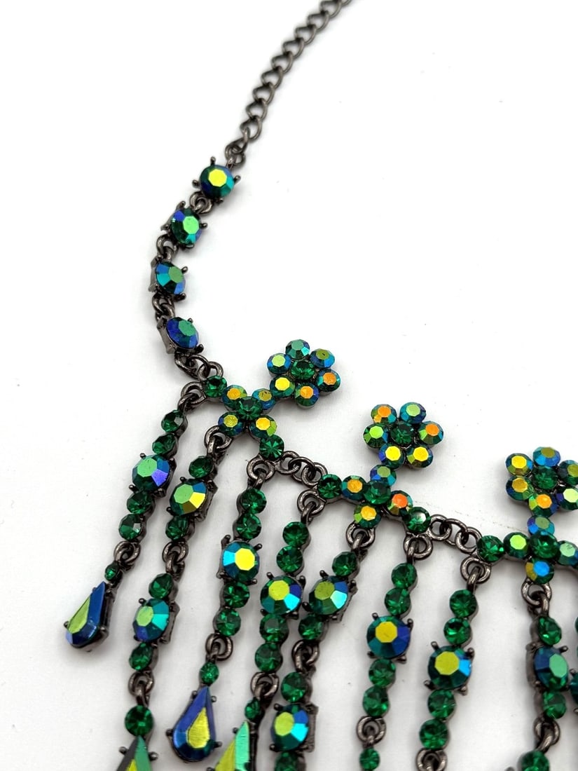 Aurora Borealis Blue Green Drop Dangle Statement Necklace - 3
