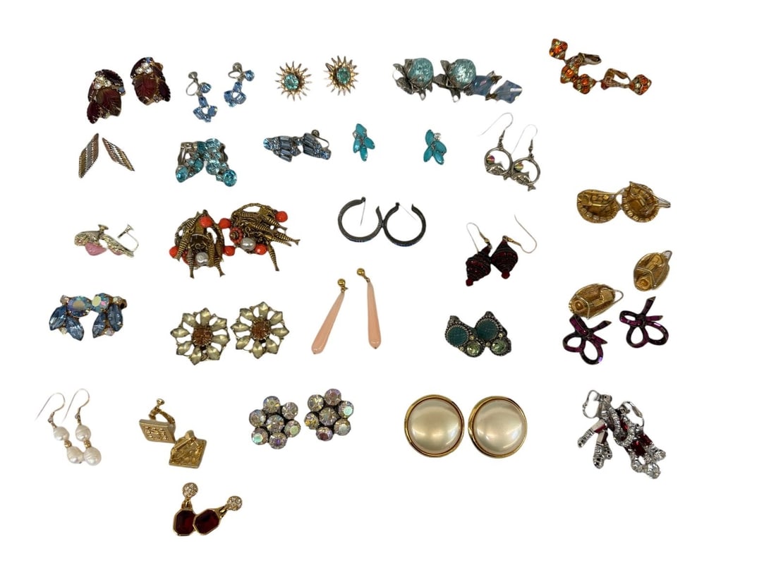 (28) Pairs of Vintage Costume Earrings: Swarovski, Napier, Others: (28) Pairs of Vintage Costume Earrings: Swarovski, Napier, Others: (Tray C)