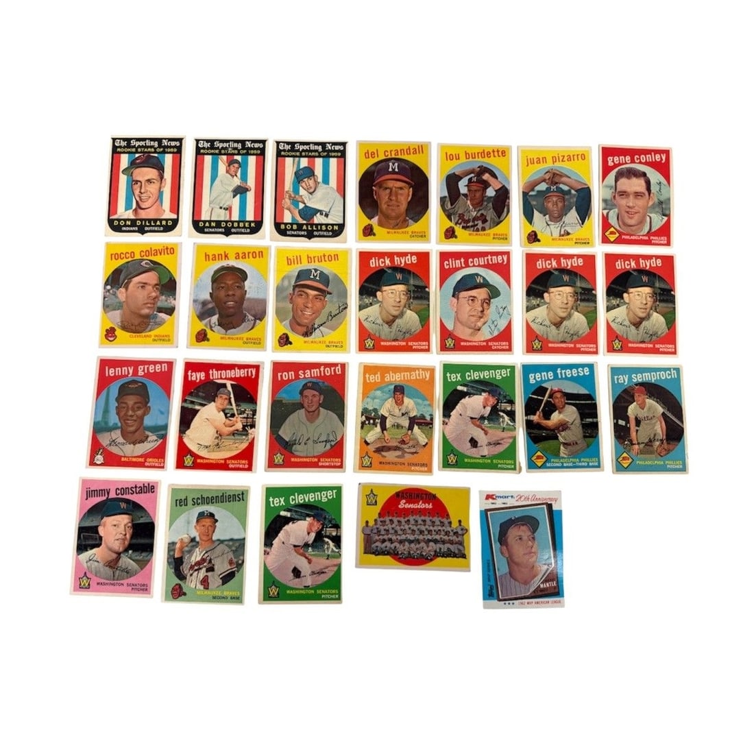 (26) Group of 1959 Topps Baseball Cards Including Hank Aaron and 1982 KMart Mickey Mantle (1 of 14)