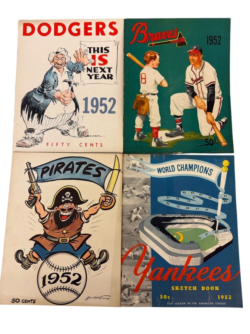 (4) 1952 Major League Baseball Sketchbooks: Yankees, Dodgers, Pirates, Braves.: (4) 1952 Major League Baseball Sketchbooks: Yankees, Dodgers, Pirates, Braves.