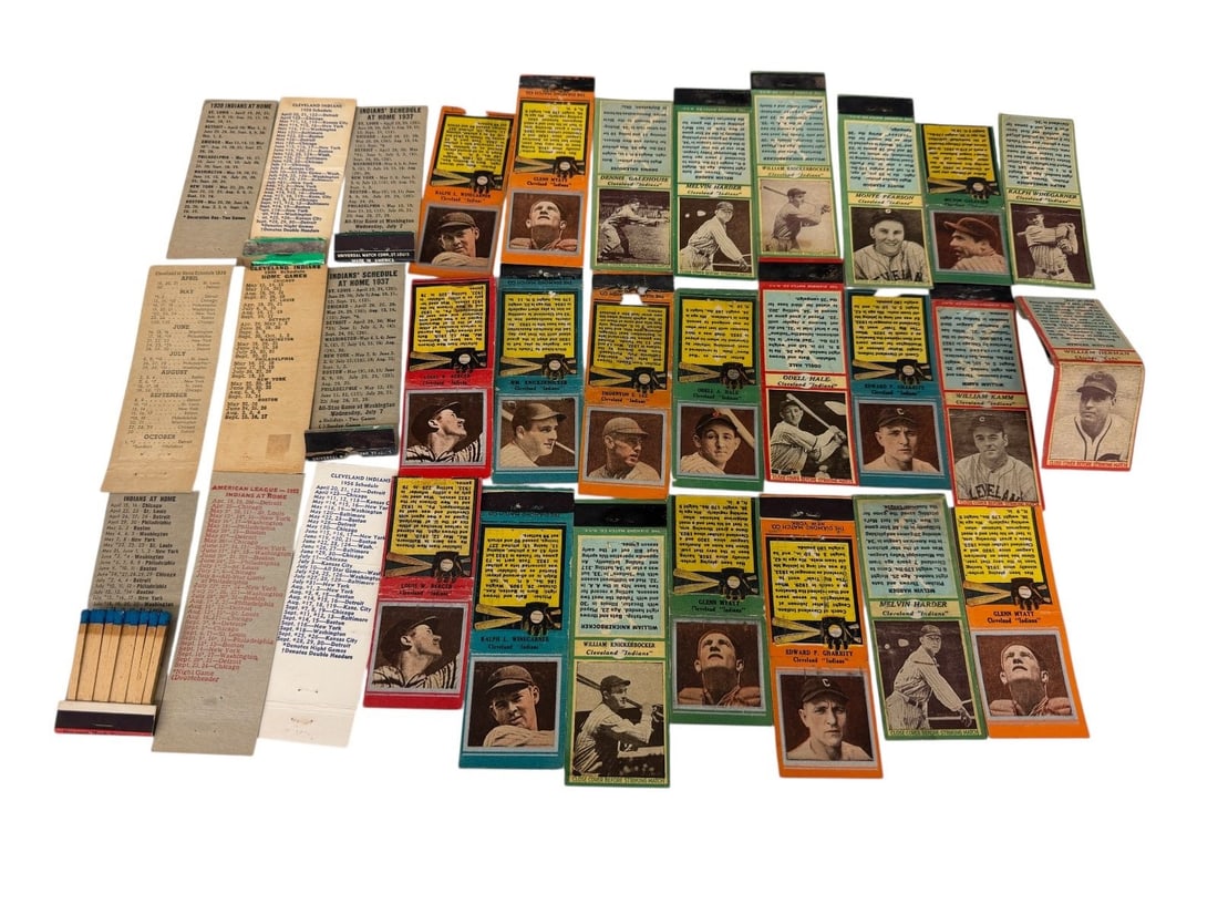 (23) 1930's Diamond Matchbook Covers Baseball Players, (9) Schedules: (23) 1930's Diamond Matchbook Covers Baseball Players, (9) Schedules: Players include Glenn Myatt, Mel Harder, Louis Berger, W. Knickerbocker, R. Wingarner, Dennis Galehouse, Thorton Lee, Monte Pearso
