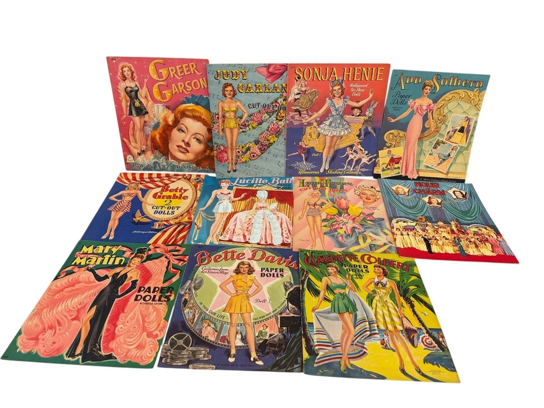 (11) Vintage Hollywood Actresses Paper Dolls Books: Vintage Hollywood Actresses Paper Dolls Books: Includes Bette Davis, Betty Grable, Judy Garland, Lucille Ball, Lana Turner, and others All complete, never used.