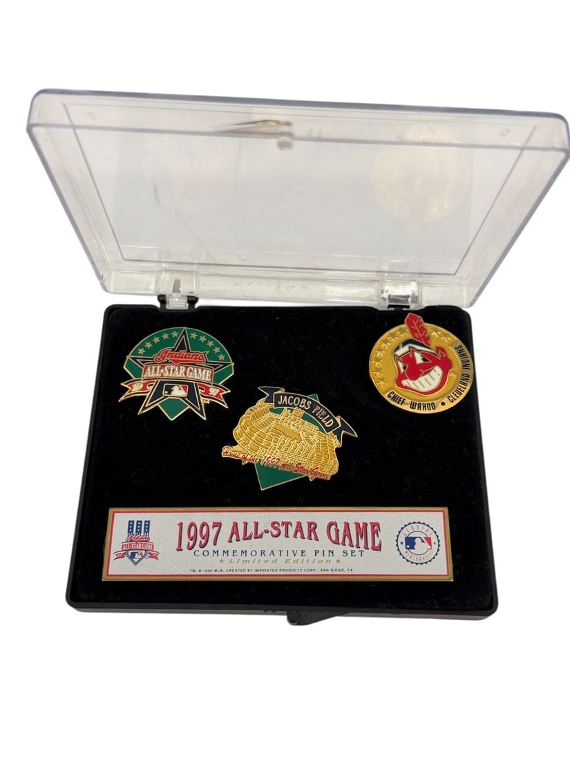 1997 Cleveland Indians All Star Game 3 Pin Set: 1997 Cleveland Indians All Star Game 3 Pin Set: In original case.