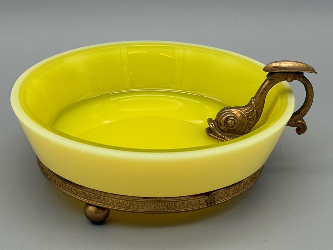 Uranium Glass Dolphin Ormolu Mounted Handle Ashtray - 3