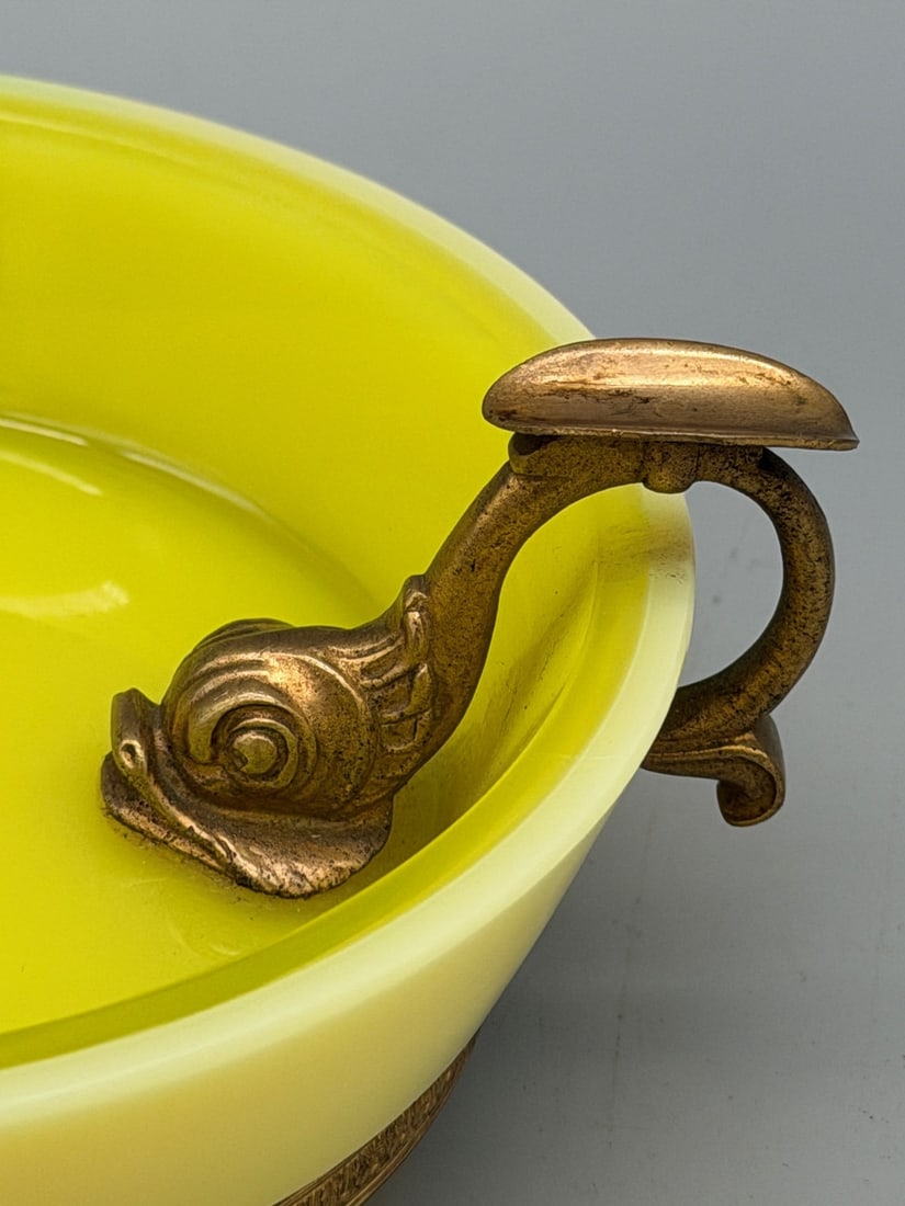 Uranium Glass Dolphin Ormolu Mounted Handle Ashtray - 4