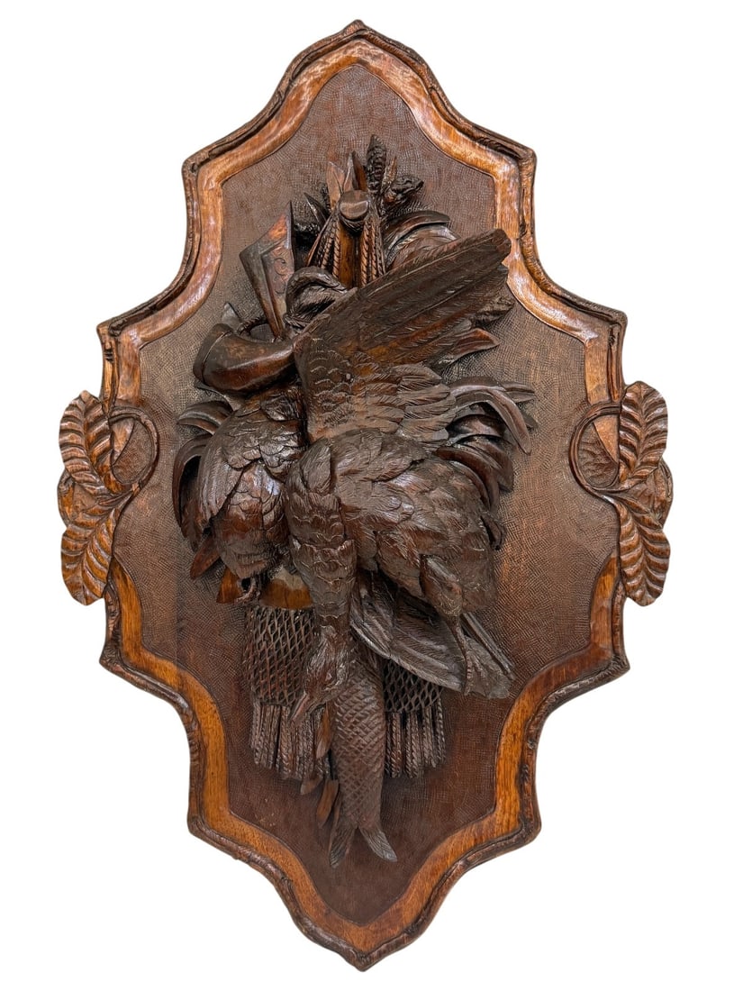 Swiss/German Black Forest Hand Carved "Fruits of the Hunt" Wall Plaque (1 of 6)